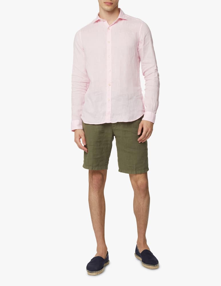 rinascente Tintoria Mattei Camicia manica lunga slim lino tinto capo - rosa