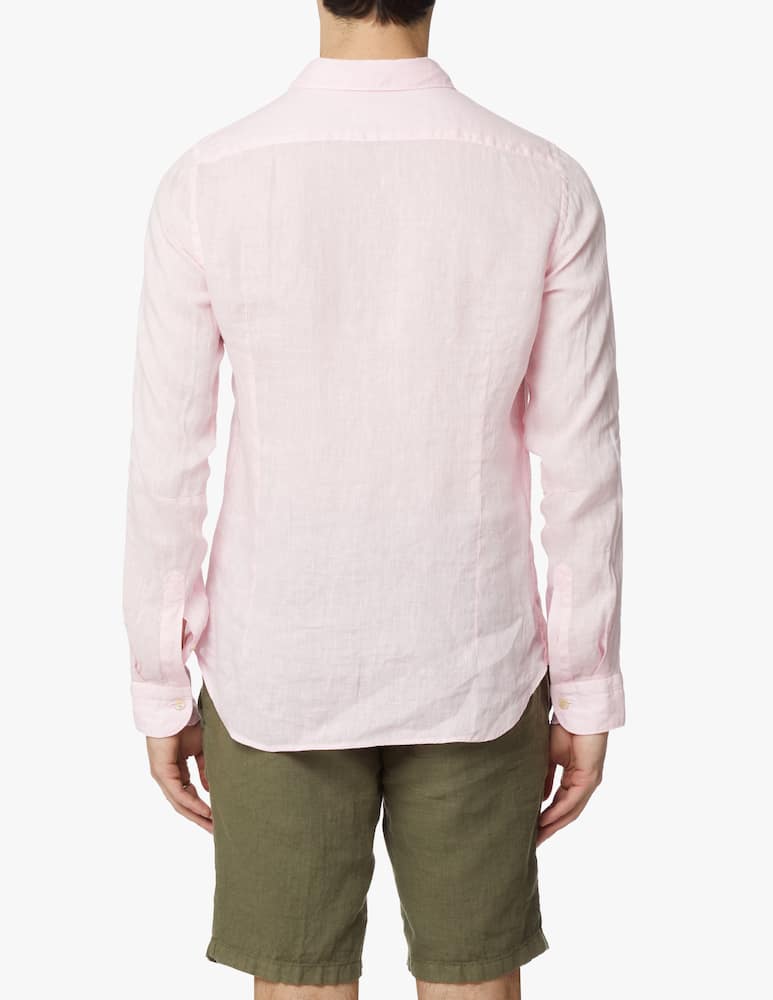 rinascente Tintoria Mattei Camicia manica lunga slim lino tinto capo - rosa