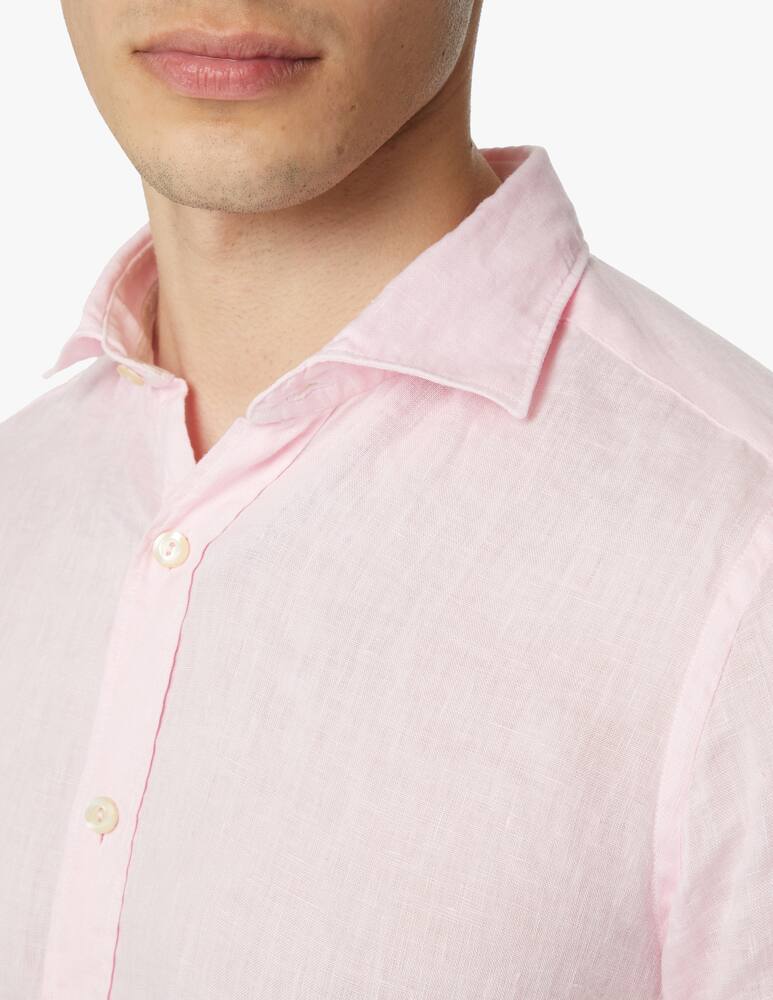 rinascente Tintoria Mattei Camicia manica lunga slim lino tinto capo - rosa