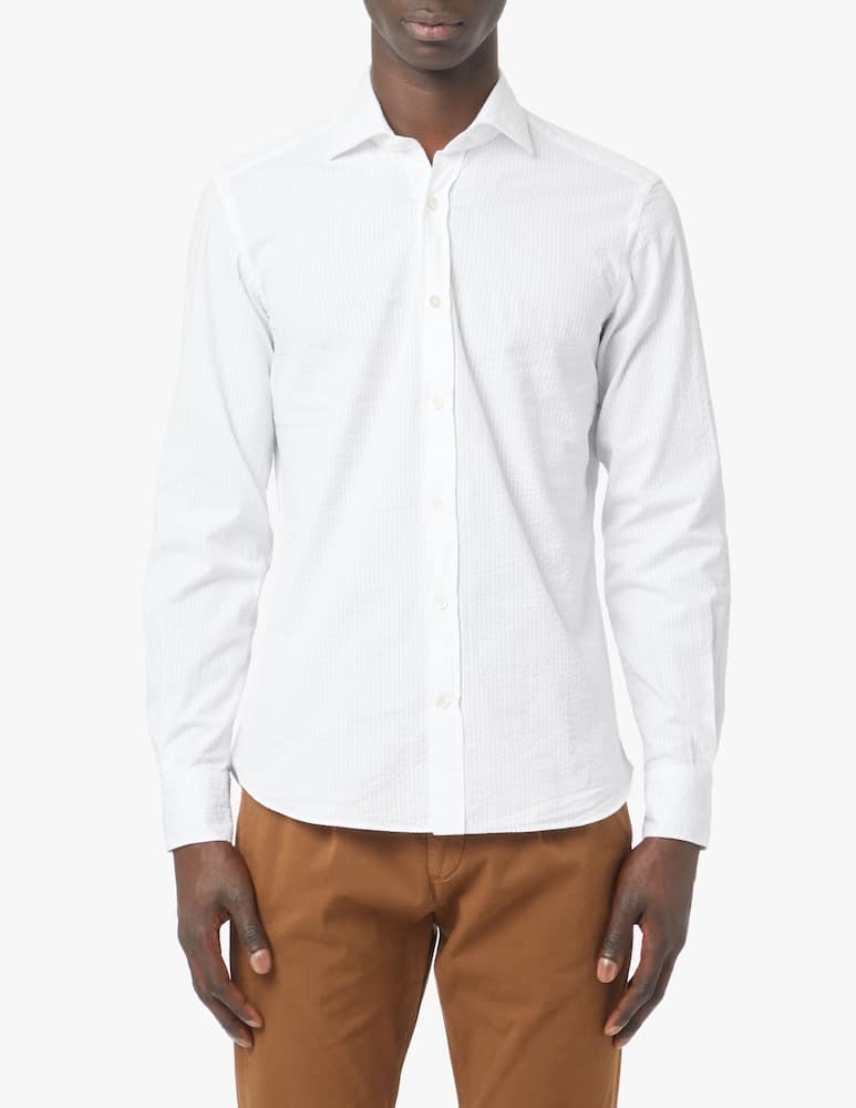 Giannetto Portofino Washed seersucker long sleeve shirt - white - picture 1 Giannetto Portofino Washed seersucker long sleeve shirt - white - picture 1