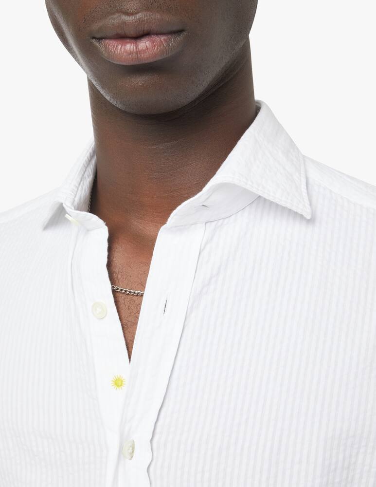 Giannetto Portofino Washed seersucker long sleeve shirt - white - picture 4 Giannetto Portofino Washed seersucker long sleeve shirt - white - picture 4