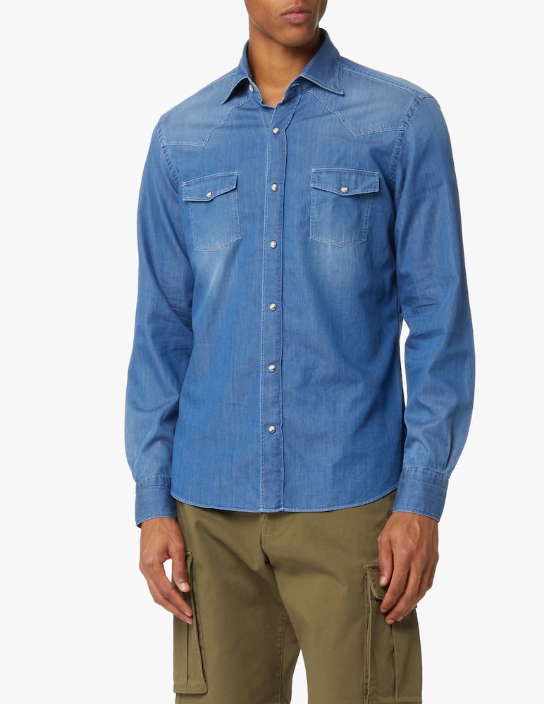 Giannetto Portofino Camicia manica lunga denim texana scolorita - blu - immagine 1 Giannetto Portofino Camicia manica lunga denim texana scolorita - blu - immagine 1