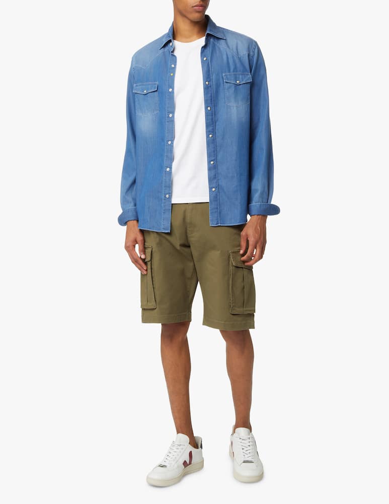 rinascente Giannetto Portofino Bleach denim texana long sleeve shirt - blue