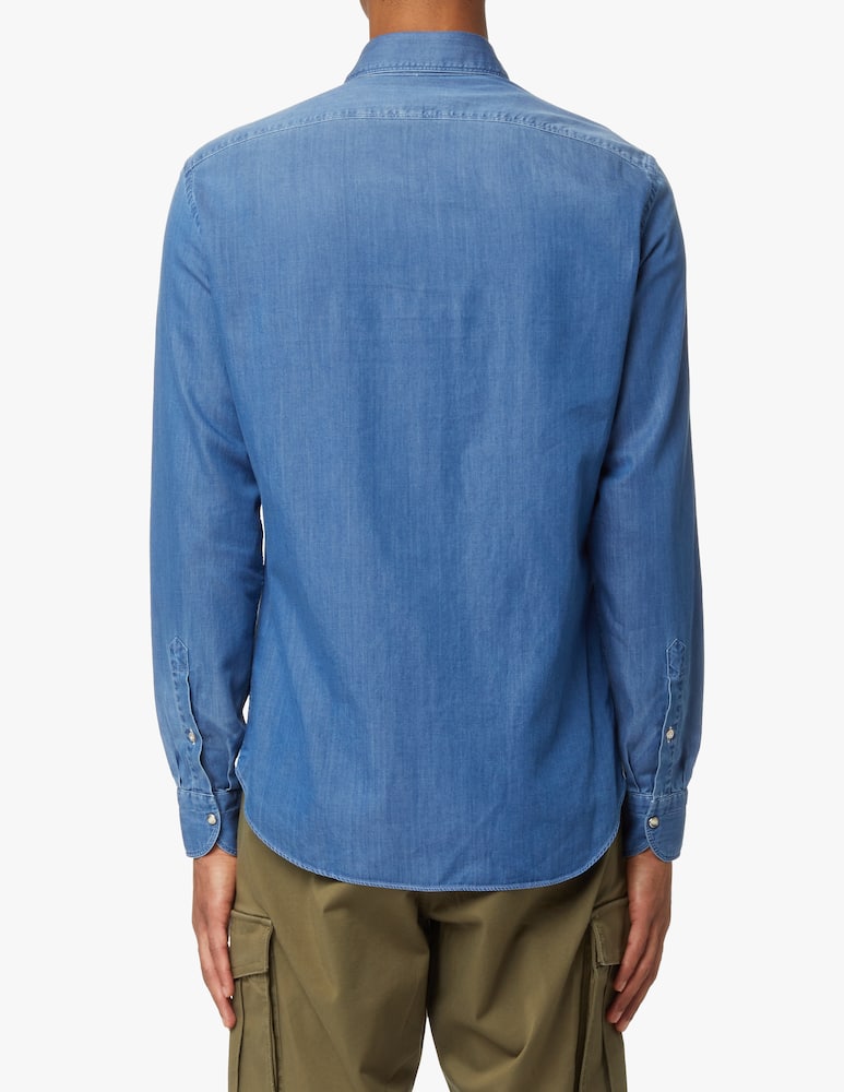 rinascente Giannetto Portofino Bleach denim texana long sleeve shirt - blue