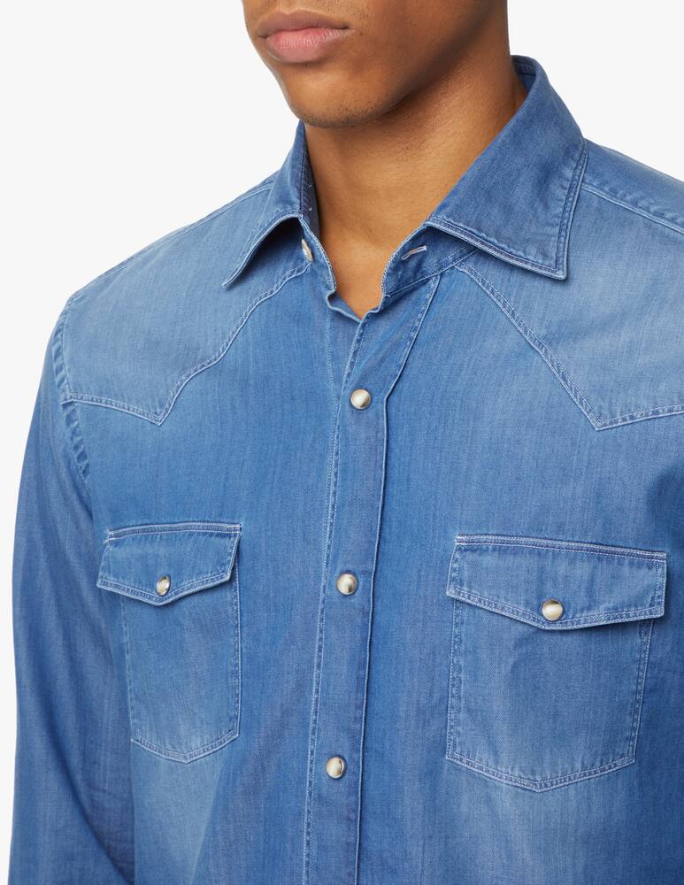 rinascente Giannetto Portofino Bleach denim texana long sleeve shirt - blue