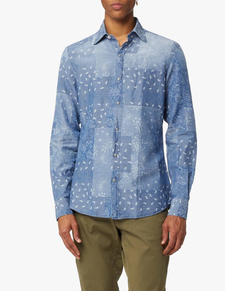 rinascente Giannetto Portofino Bandana patchwork denim long sleeve shirt - blue