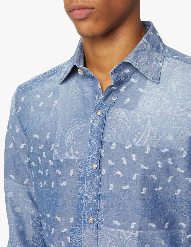 rinascente Giannetto Portofino Bandana patchwork denim long sleeve shirt - blue