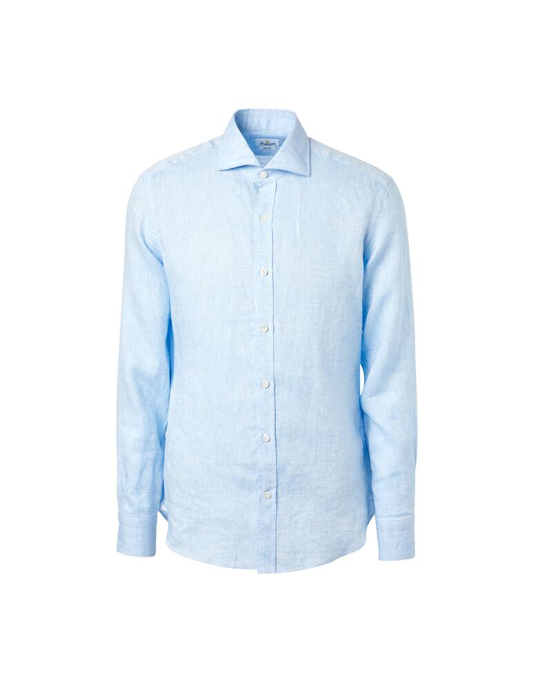 rinascente Giannetto Portofino Camicia manica lunga lino tinto filo - azzurro