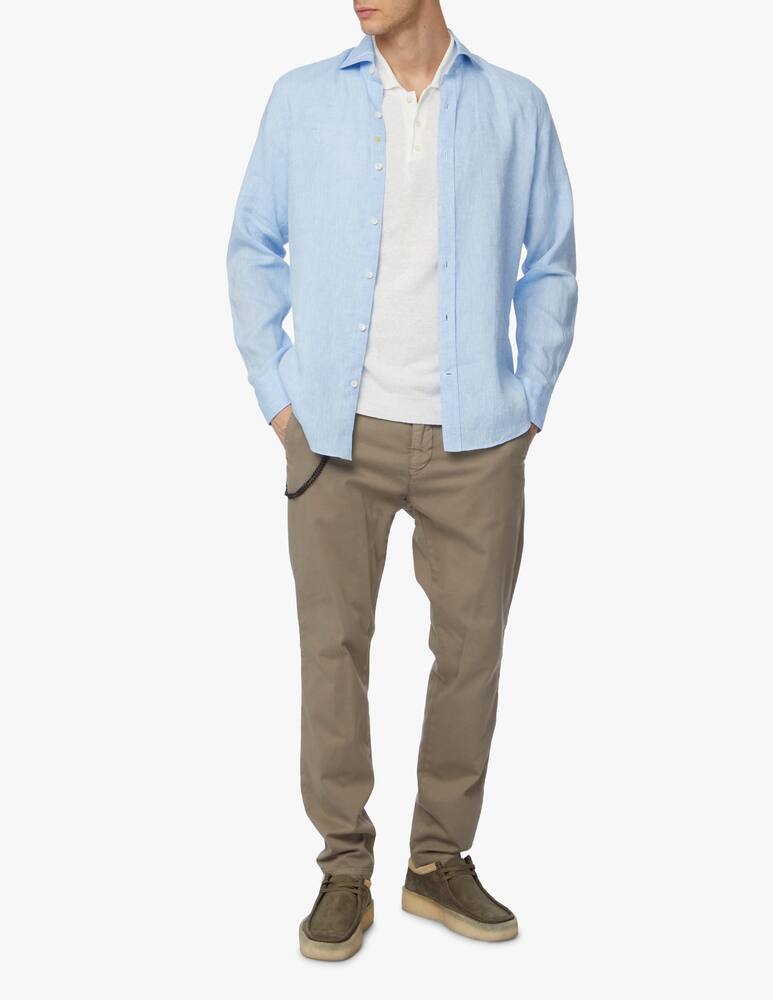 rinascente Giannetto Portofino Camicia manica lunga lino tinto filo - azzurro