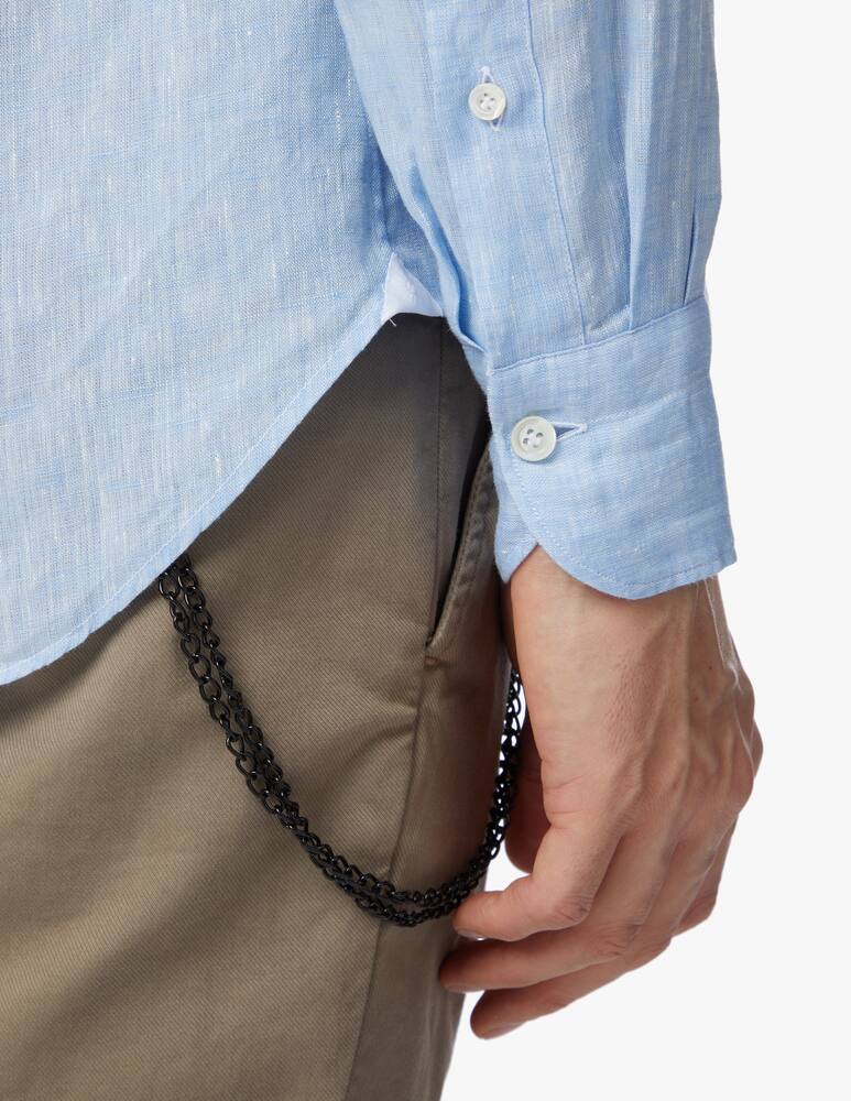 rinascente Giannetto Portofino Camicia manica lunga lino tinto filo - azzurro