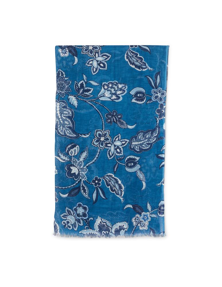 Altea Flowers embroidery linen cotton 70x180 scarf - blue - picture 1 Altea Flowers embroidery linen cotton 70x180 scarf - blue - picture 1