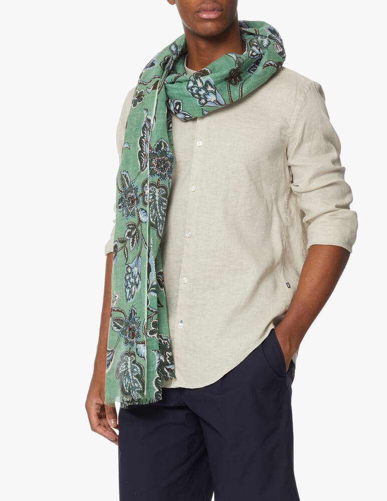 rinascente Altea Sciarpa lino cotone 70x180 fiori ricamo - verde