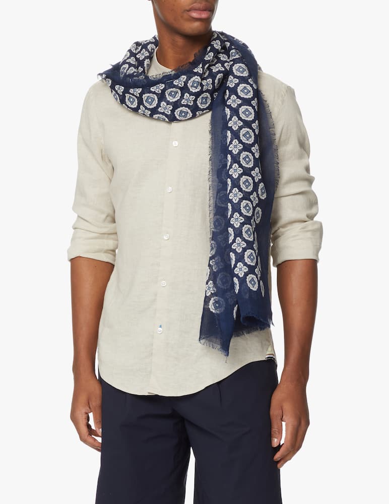 rinascente Altea Sciarpa lino cotone 70x180 disegno cravatta - blu