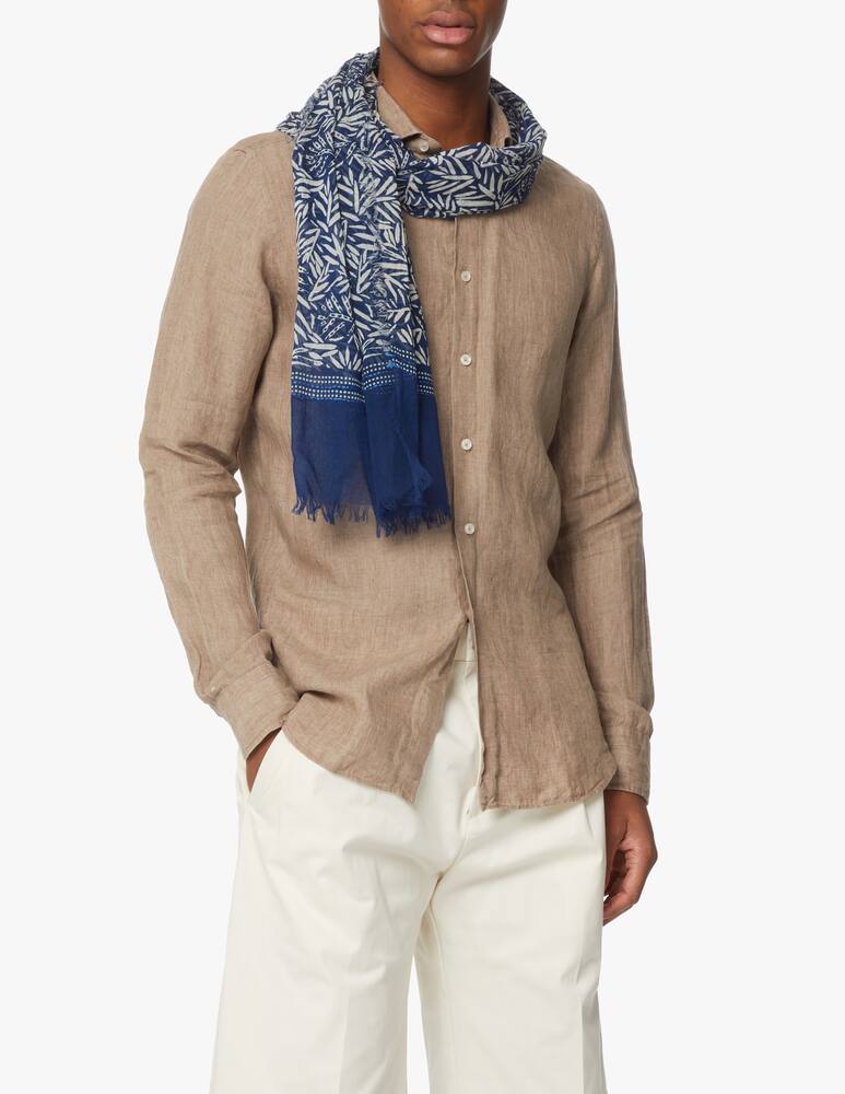 rinascente Altea Ebroidered leaf 70x180 cotton scarf - blue