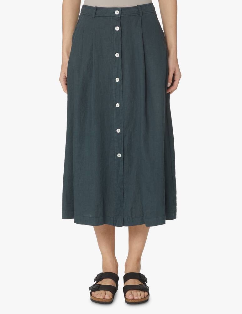 rinascente Rosso35 Maxi linen skirt with front buttons - teal