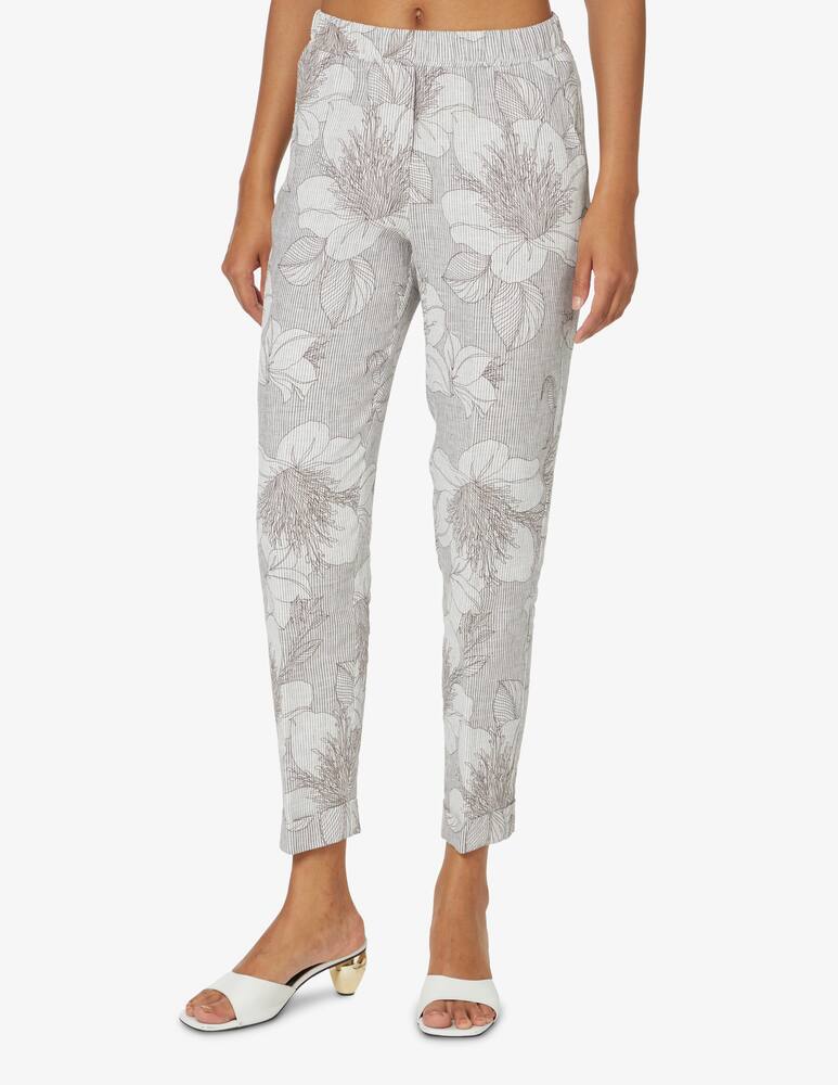 rinascente Rosso35 Linen trousers in striped and floral print - beige