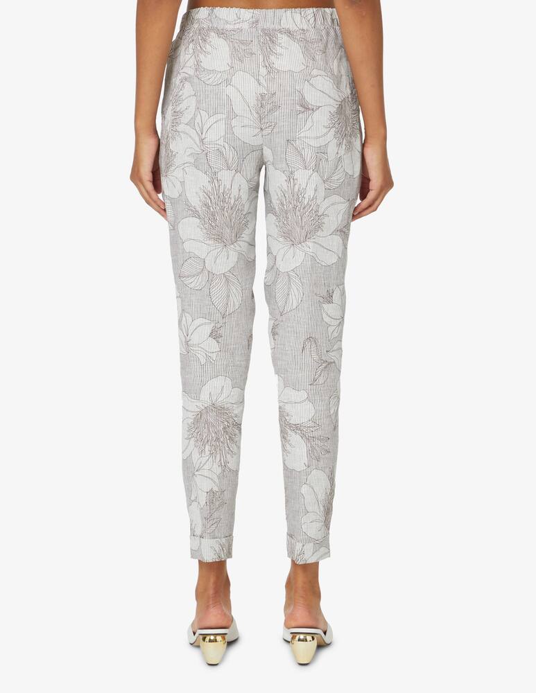 rinascente Rosso35 Linen trousers in striped and floral print - beige