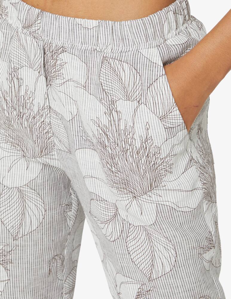 rinascente Rosso35 Linen trousers in striped and floral print - beige