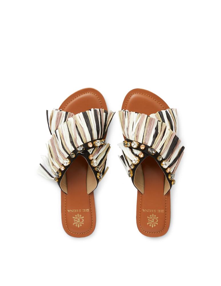rinascente De Siena Clio raffia criss cross flats with crystals