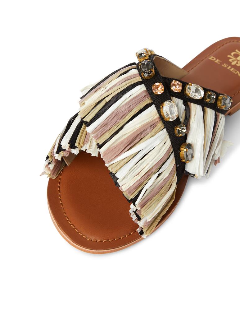 rinascente De Siena Clio raffia criss cross flats with crystals