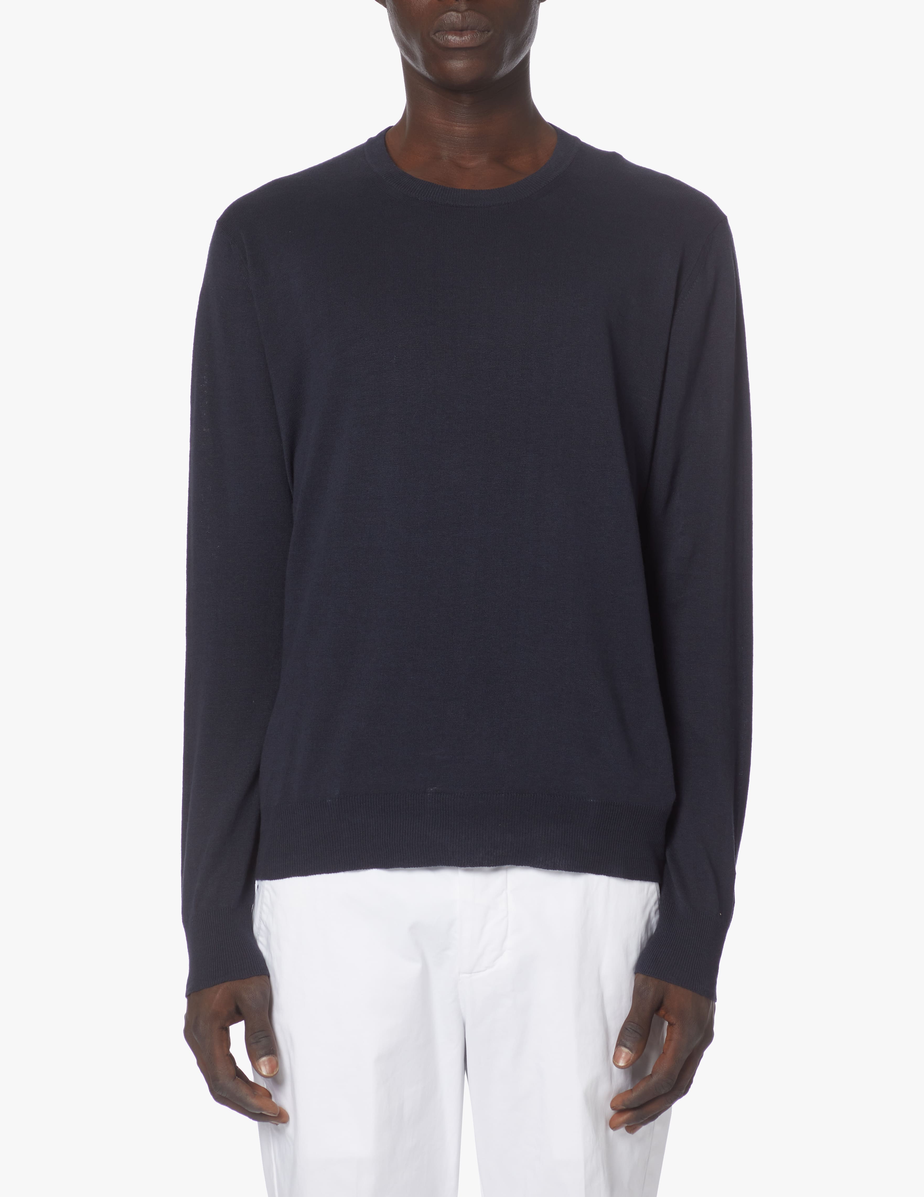 Shop Altea Linen long sleeve sweater blue on Rinascente