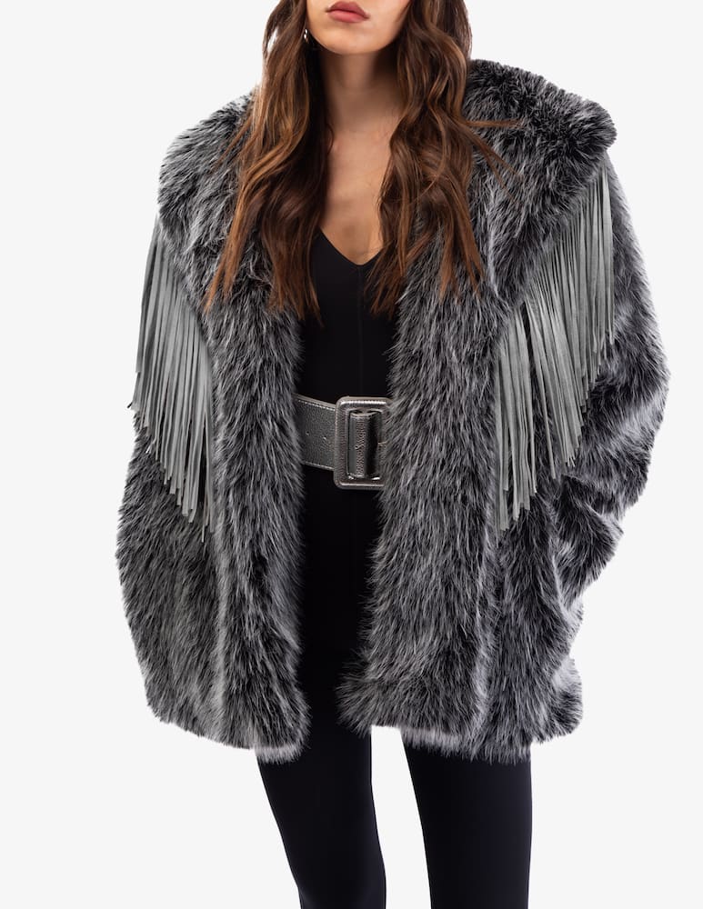 rinascente Le Volière Faux fur long jacket with fringe