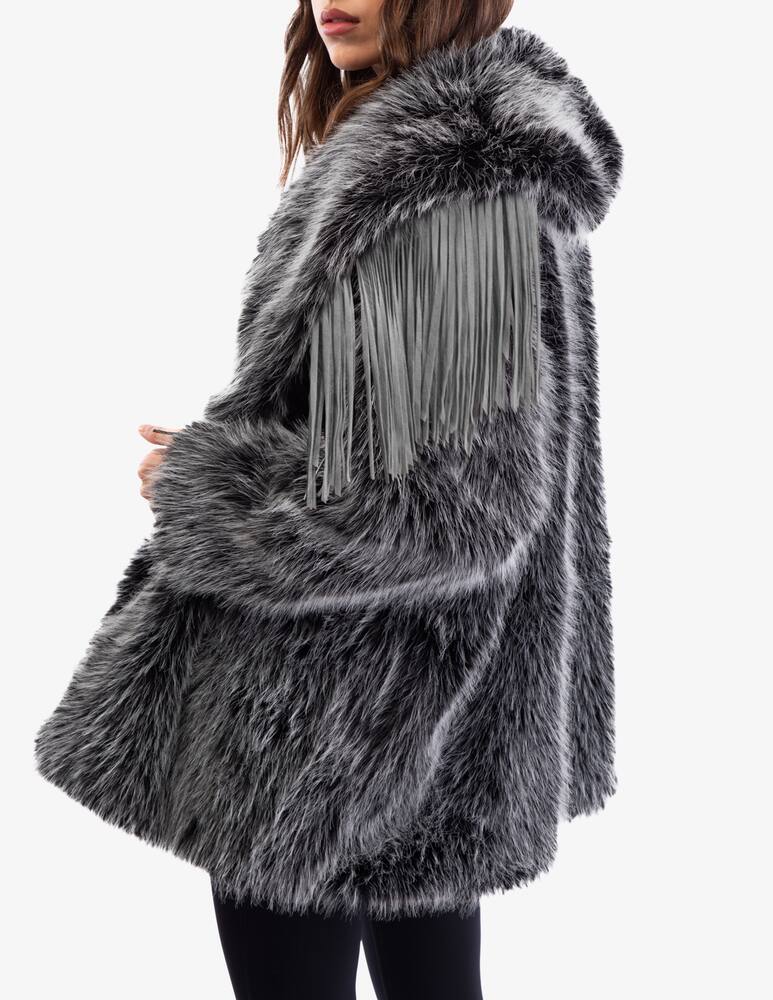 rinascente Le Volière Faux fur long jacket with fringe