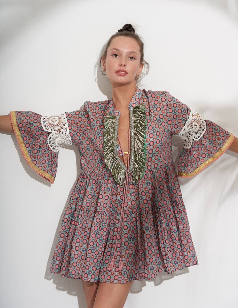 rinascente Amorissimo Caftano corto in cotone e pizzo Valentina