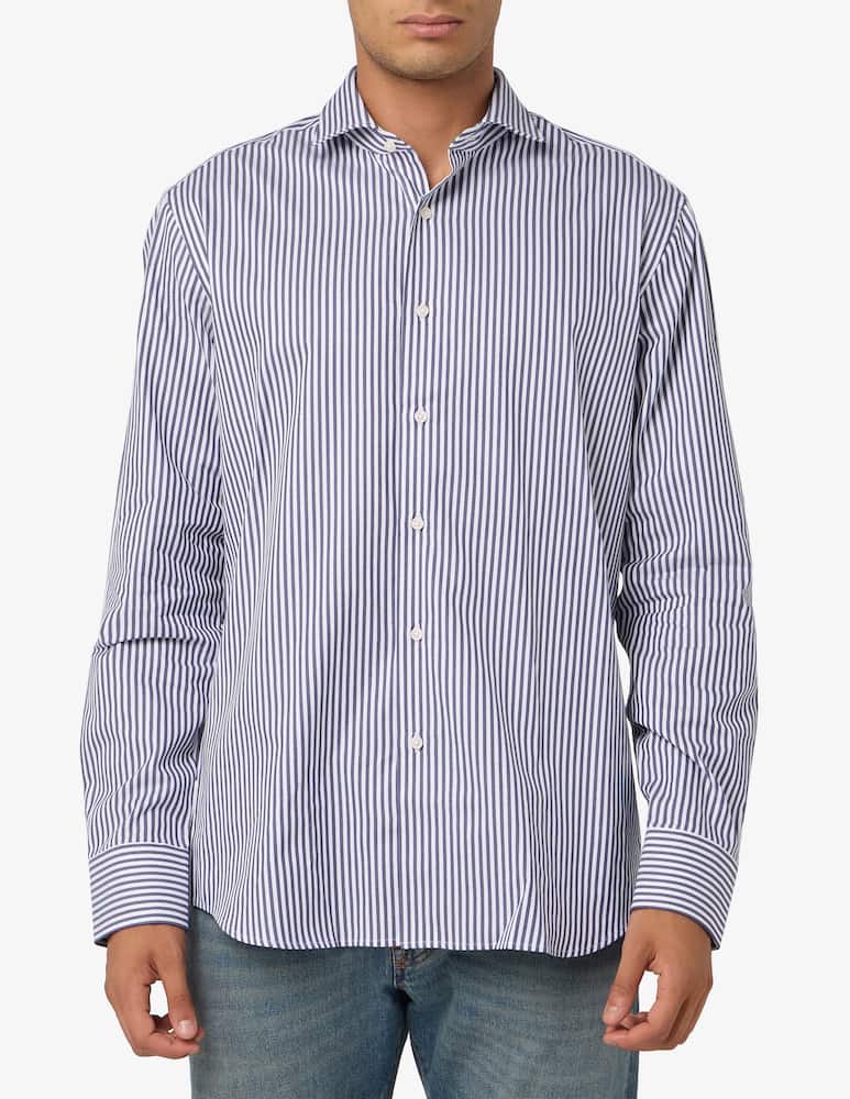 Sartoria Italiana Camicia a righe in twill di cotone collo francese regular fit - immagine 1 Sartoria Italiana Camicia a righe in twill di cotone collo francese regular fit - immagine 1