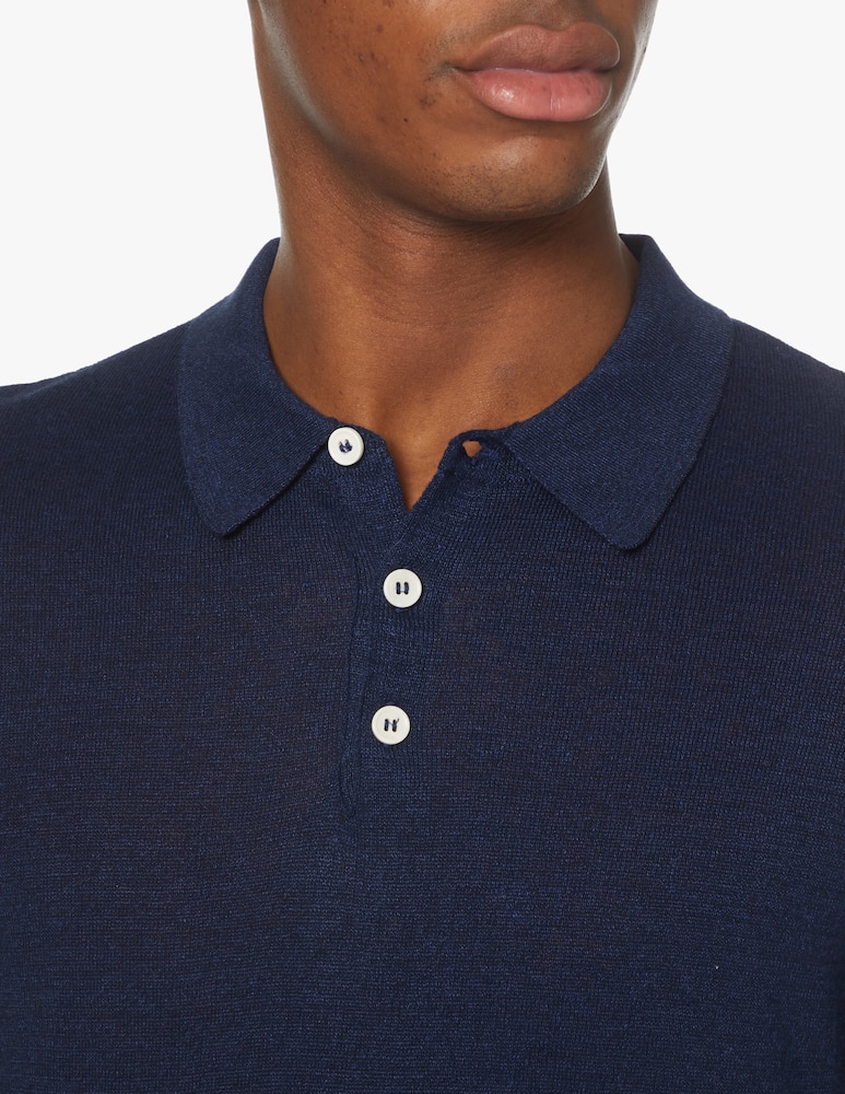 rinascente Scaglione Linen cotton short sleeve polo - blue