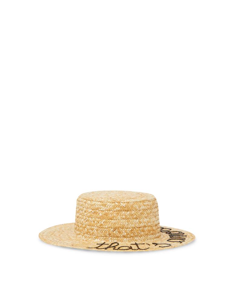 rinascente Leontine Vintage Straw Boater hat with sequin lettering That's Amore