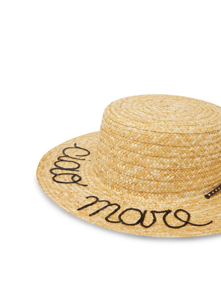 rinascente Leontine Vintage Straw Boater hat with sequin lettering Ciao Mare