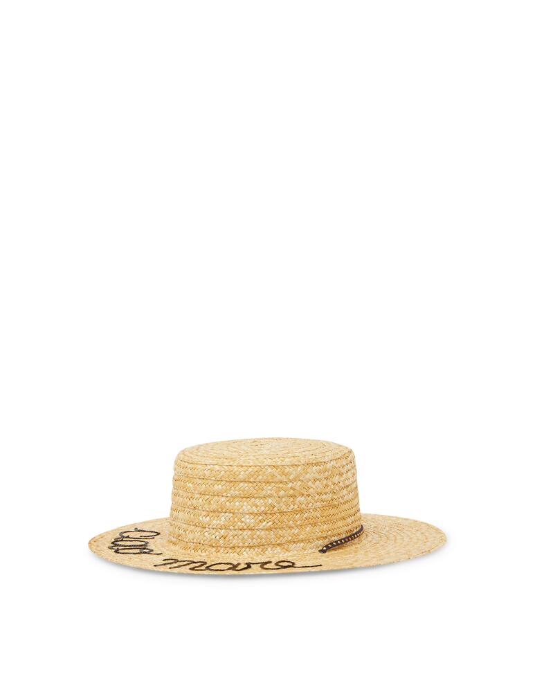 rinascente Leontine Vintage Straw Boater hat with sequin lettering Ciao Mare