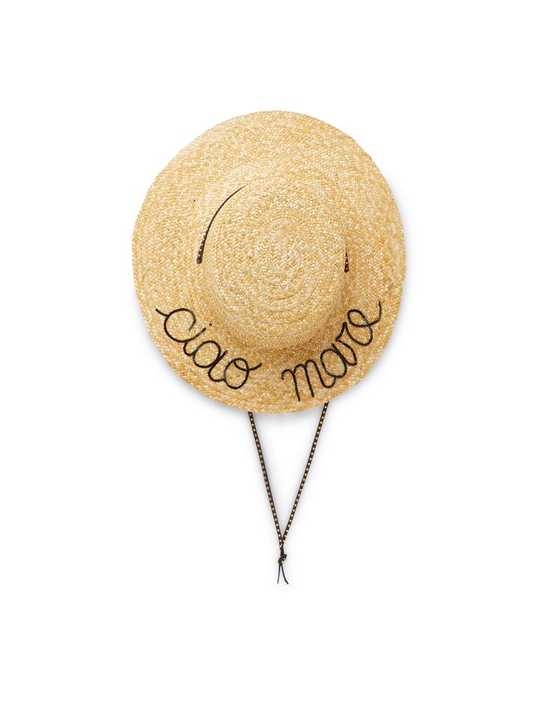 rinascente Leontine Vintage Straw Boater hat with sequin lettering Ciao Mare