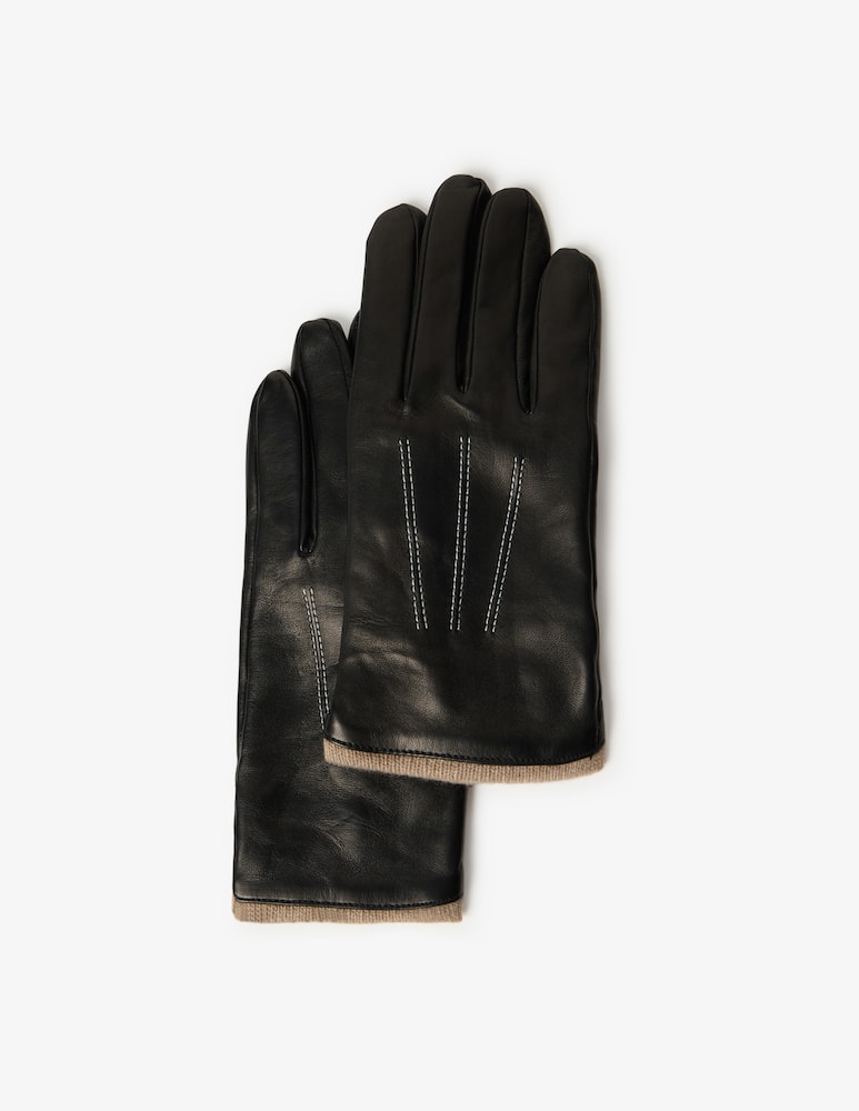 rinascente Pure Cashmere Guanti in pelle con impunture a contrasto