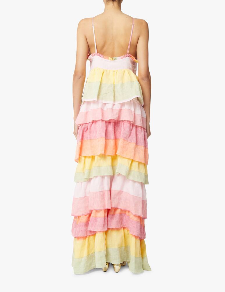 rinascente Amotea Greta linen maxi dress with flounces - pink