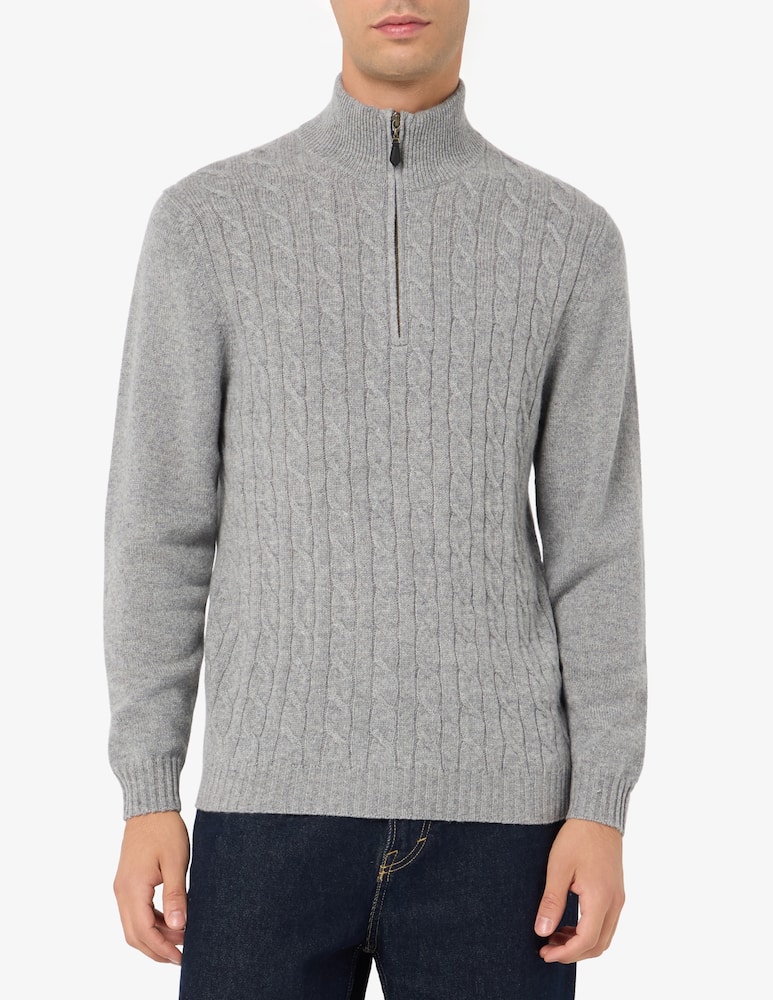 Pure Cashmere Maglia mezza zip a trecce in cashmere - immagine 1