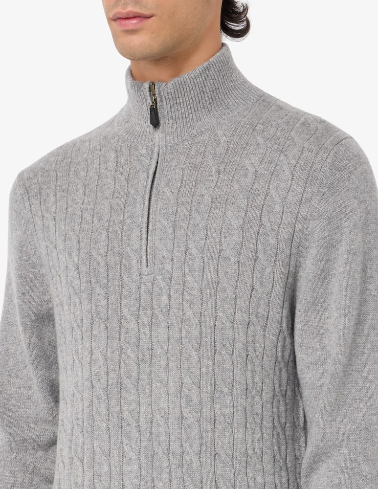 Pure Cashmere Maglia mezza zip a trecce in cashmere - immagine 4