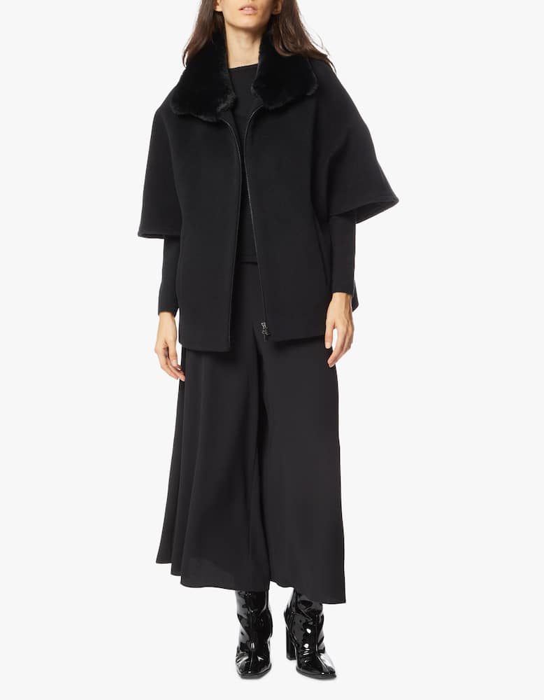 rinascente Cinzia Rocca Wool blend cape with faux fur collar