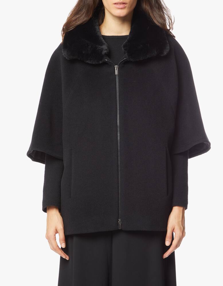 rinascente Cinzia Rocca Wool blend cape with faux fur collar