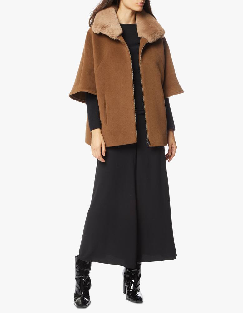 rinascente Cinzia Rocca Mantella in misto lana con collo in pelliccia sintetica