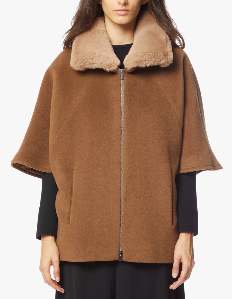 rinascente Cinzia Rocca Mantella in misto lana con collo in pelliccia sintetica