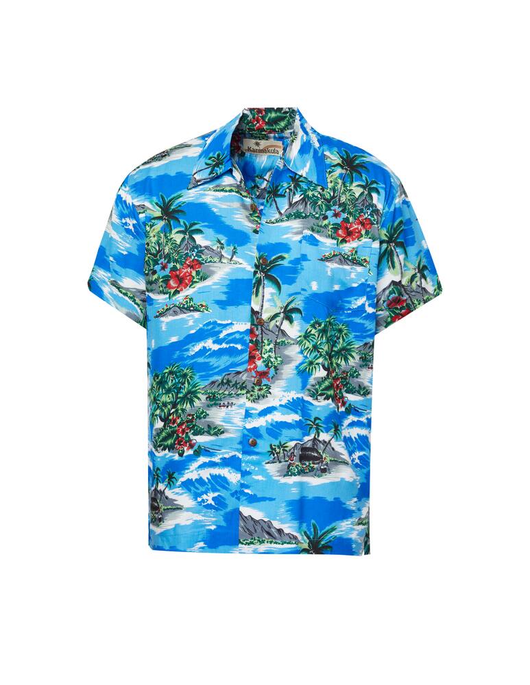 rinascente Karmakula Camicia manica corta hawaiana palm island - azzurro