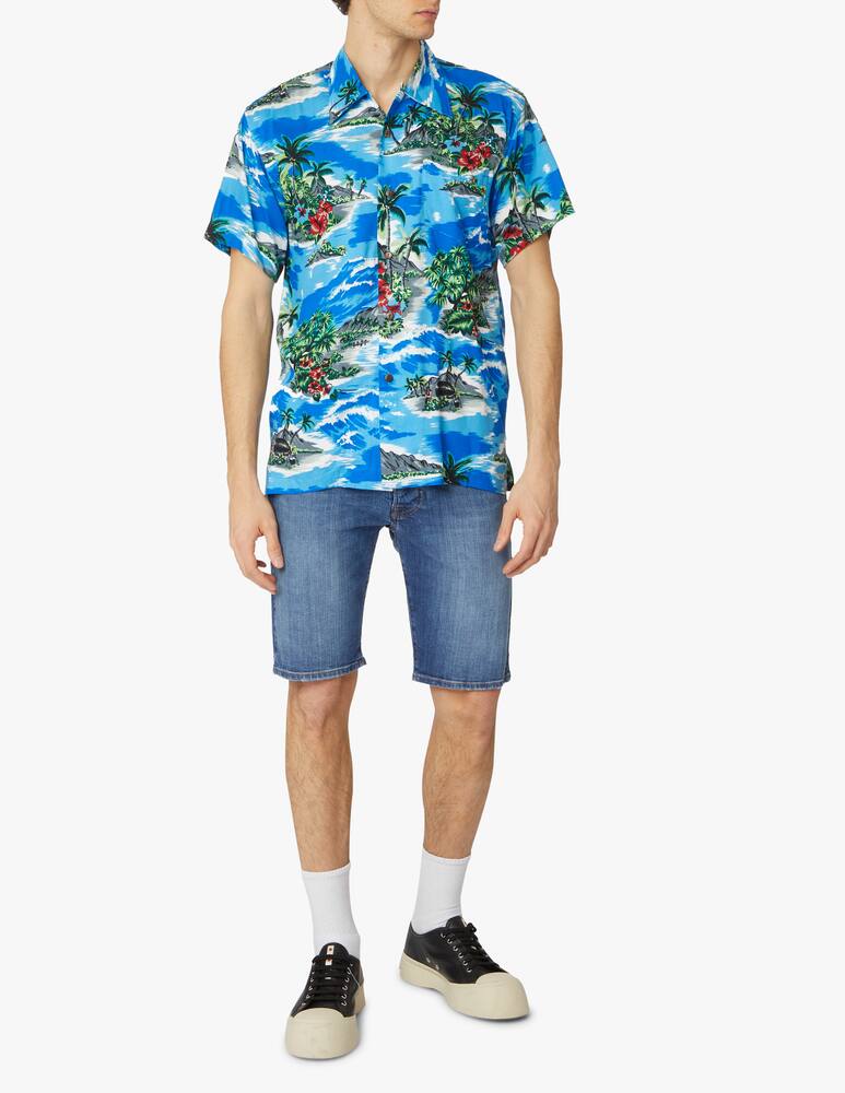 rinascente Karmakula Camicia manica corta hawaiana palm island - azzurro