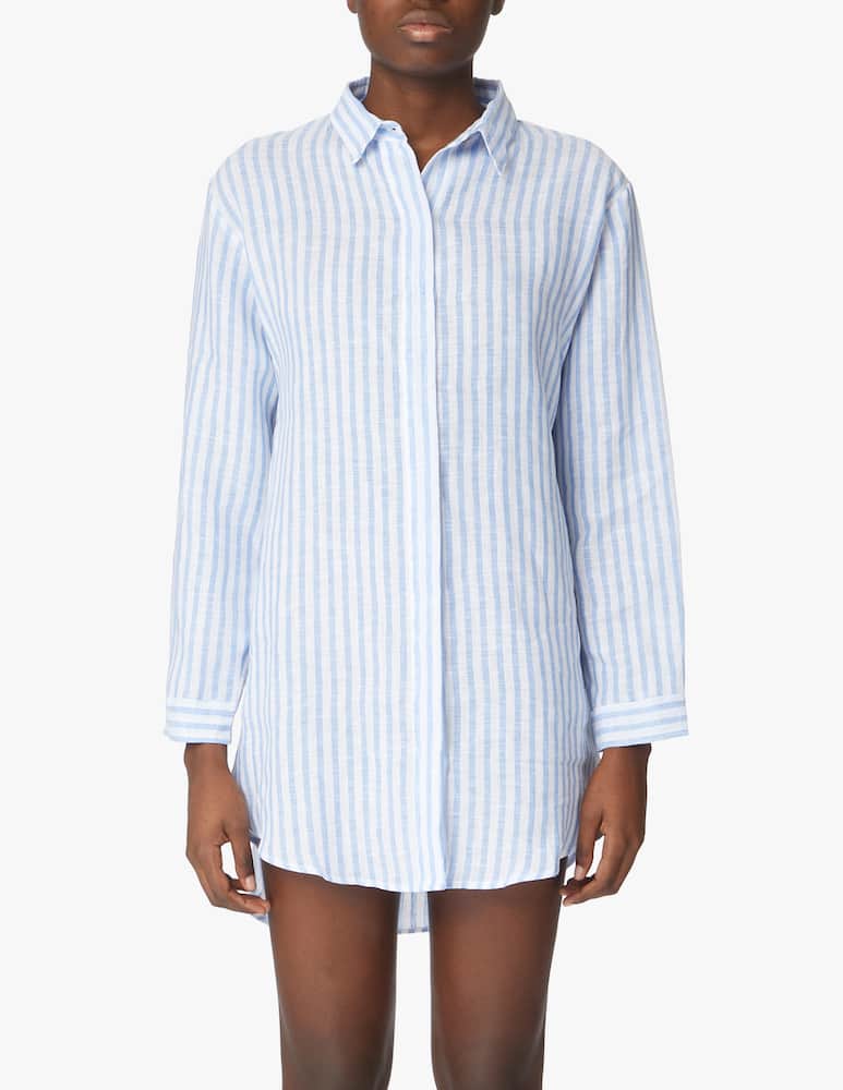 rinascente Delfina Andrea linen beach cover ups oversized shirt - light blue