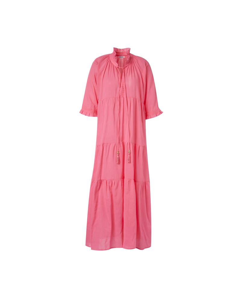 rinascente Delfina Betta Cotton long beach cover ups with flounces - pink