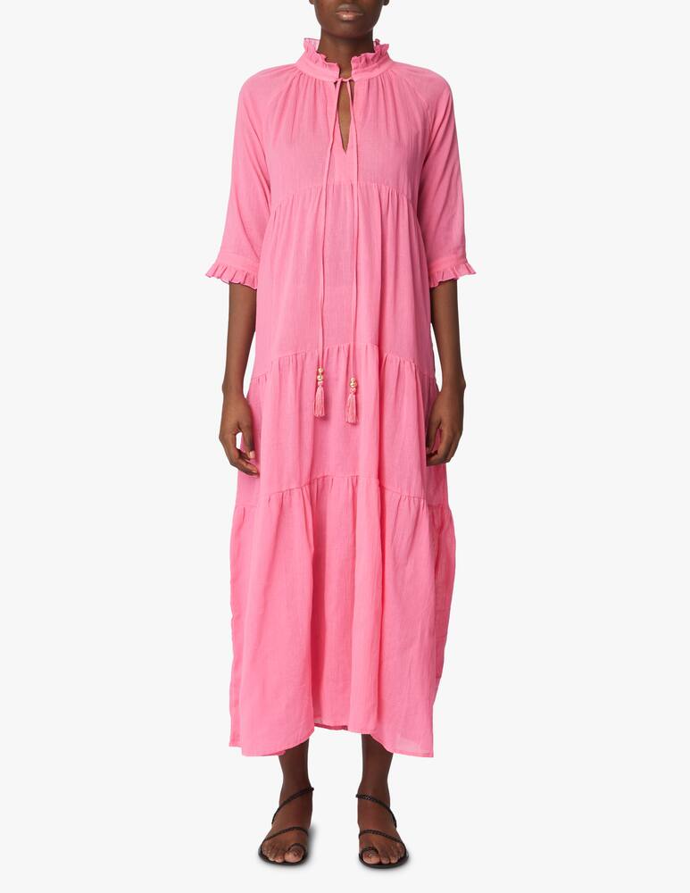 rinascente Delfina Betta Cotton long beach cover ups with flounces - pink