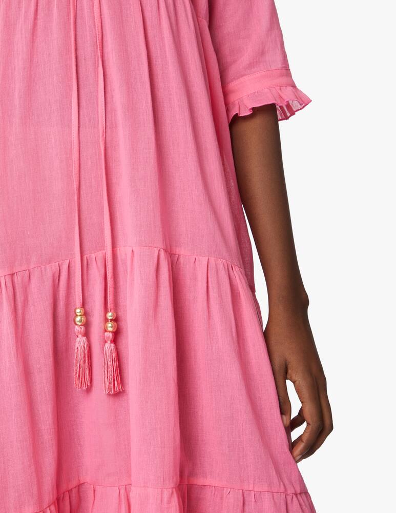 rinascente Delfina Betta Cotton long beach cover ups with flounces - pink