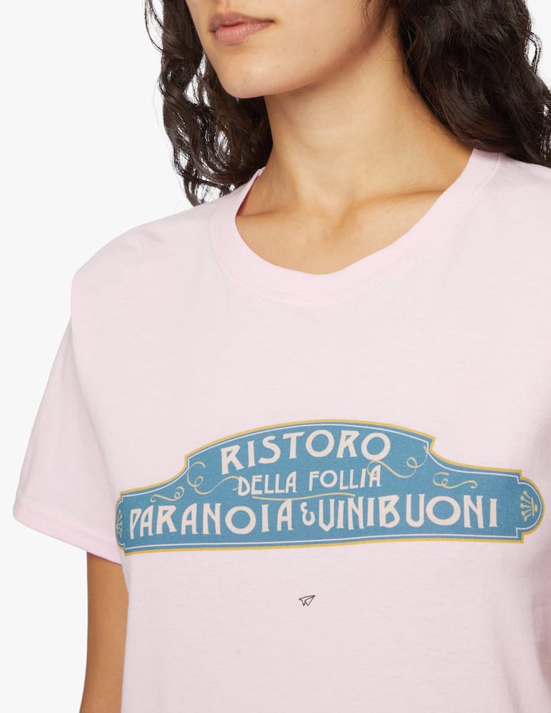 rinascente Linea Daria T-shirt Ristoro della follia paranoia e vini buoni - rosa