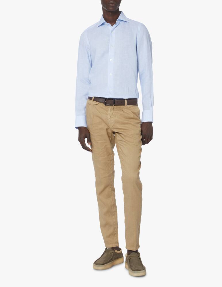 rinascente Finamore Camicia in lino piede de poule - azzurro